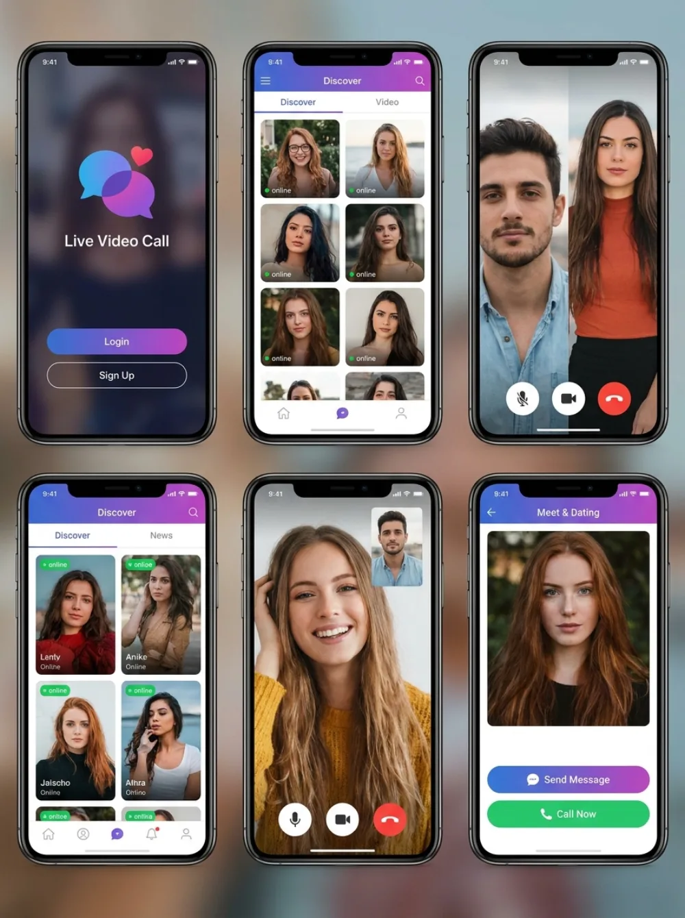Secure login, discover people and encrypted live video chat screens in XDate: Live Video Call & Chat app